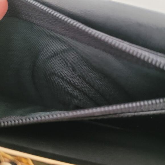 Givenchy Vintage Lizard Leather Wallet Black Red Logo Envelope Large Clutch - Picture 8 of 16